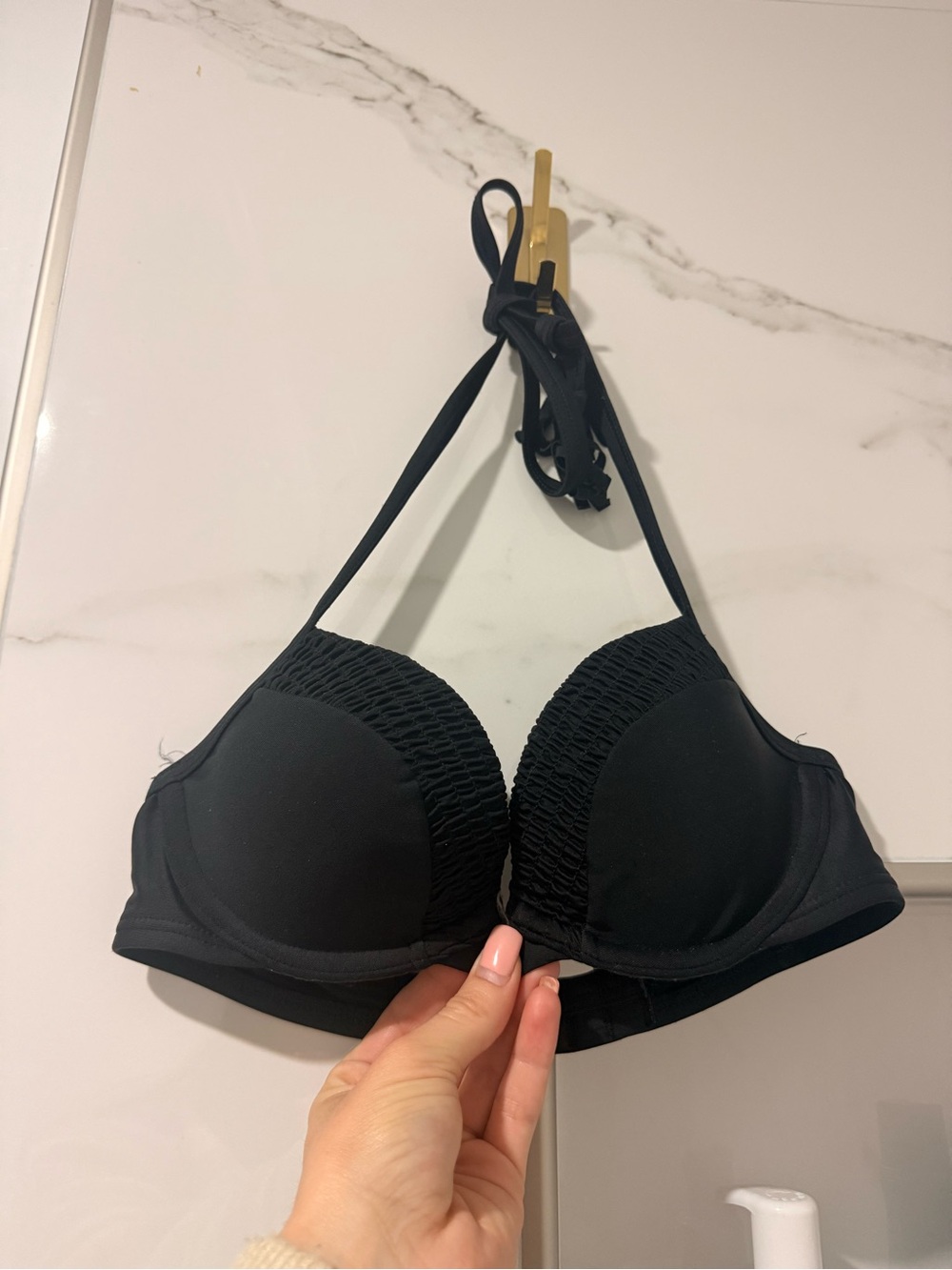 Hollister Black Smocked Halter Padded Bikini Top